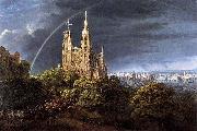 Karl friedrich schinkel Gothic Cathedral with Imperial Palace oil painting on canvas